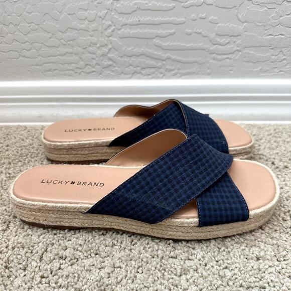 LUCKY BRAND | Gayte Navy Blue Gingham Espadrille Slide Sandals | Size Women’s 9 - Picture 3 of 8